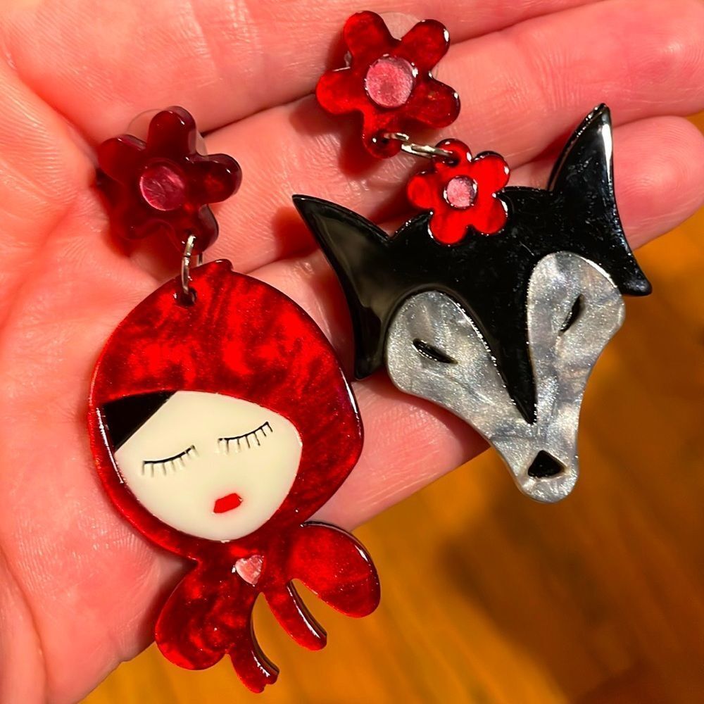 Little red riding hood and the big bad wolf fairytale earrings​